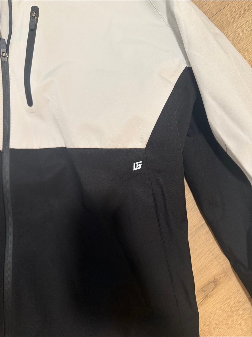 Men's Two-Tone Hooded Rain Jacket - White & Black - Picture 6 of 8